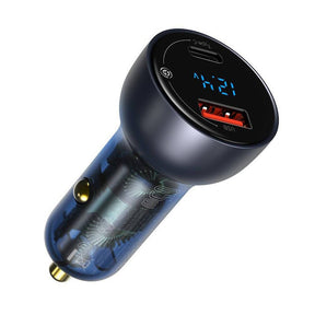 Baseus Particular Digital Display QC+PPS Dual Quick Charger Car Charger 65W (With Type-C to Type-C 100W Cable (20V/5A) 1m)-Dark Gray