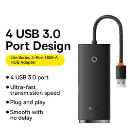 Baseus Lite Series 4-Port Type-C HUB Adapter (Type-C to USB 3.0*4 ) 25cm/1m-Black