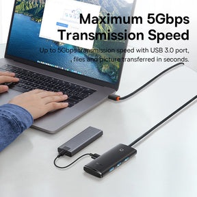 Baseus Lite Series 4-Port USB-A HUB Adapter (USB-A to USB 3.0*4 ) 1m-Black