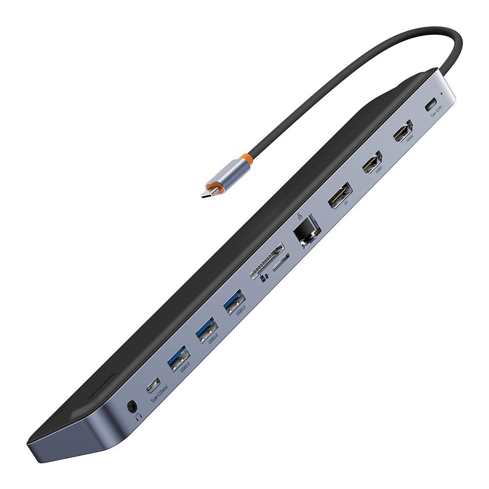 Baseus EliteJoy Gen2 12-Port Type-C HUB Adapter (Type-C to HDMI*2+USB3.0*3+PD*1+DP*1+SD/TF*1+RJ45*1+Type-C Data*1+3.5mm*1)-Dark Gray