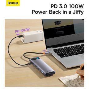 Baseus Metal Gleam Series 12-in-1 Multifunctional Type-C HUB Docking Station (Type-C to HDMI*1+USB3.1*2+USB3.0*2+Type-C3.1*1+PD*1+RJ45*1+SD/TF*1+DP*1+3.5mm*1)-Gray