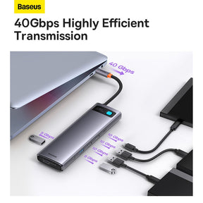 Baseus Metal Gleam Series 12-in-1 Multifunctional Type-C HUB Docking Station (Type-C to HDMI*1+USB3.1*2+USB3.0*2+Type-C3.1*1+PD*1+RJ45*1+SD/TF*1+DP*1+3.5mm*1)-Gray
