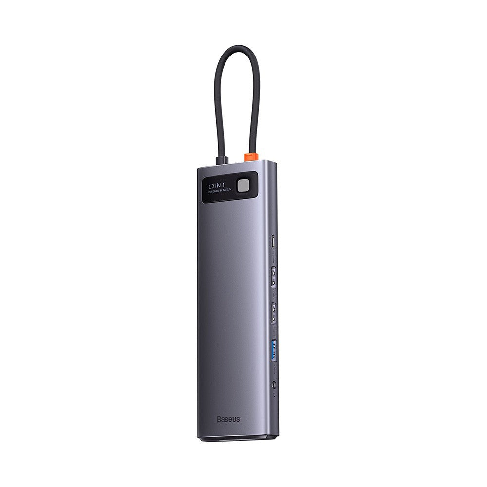 Baseus Metal Gleam Series 12-in-1 Multifunctional Type-C HUB Docking Station (Type-C to HDMI*1+USB3.1*2+USB3.0*2+Type-C3.1*1+PD*1+RJ45*1+SD/TF*1+DP*1+3.5mm*1)-Gray