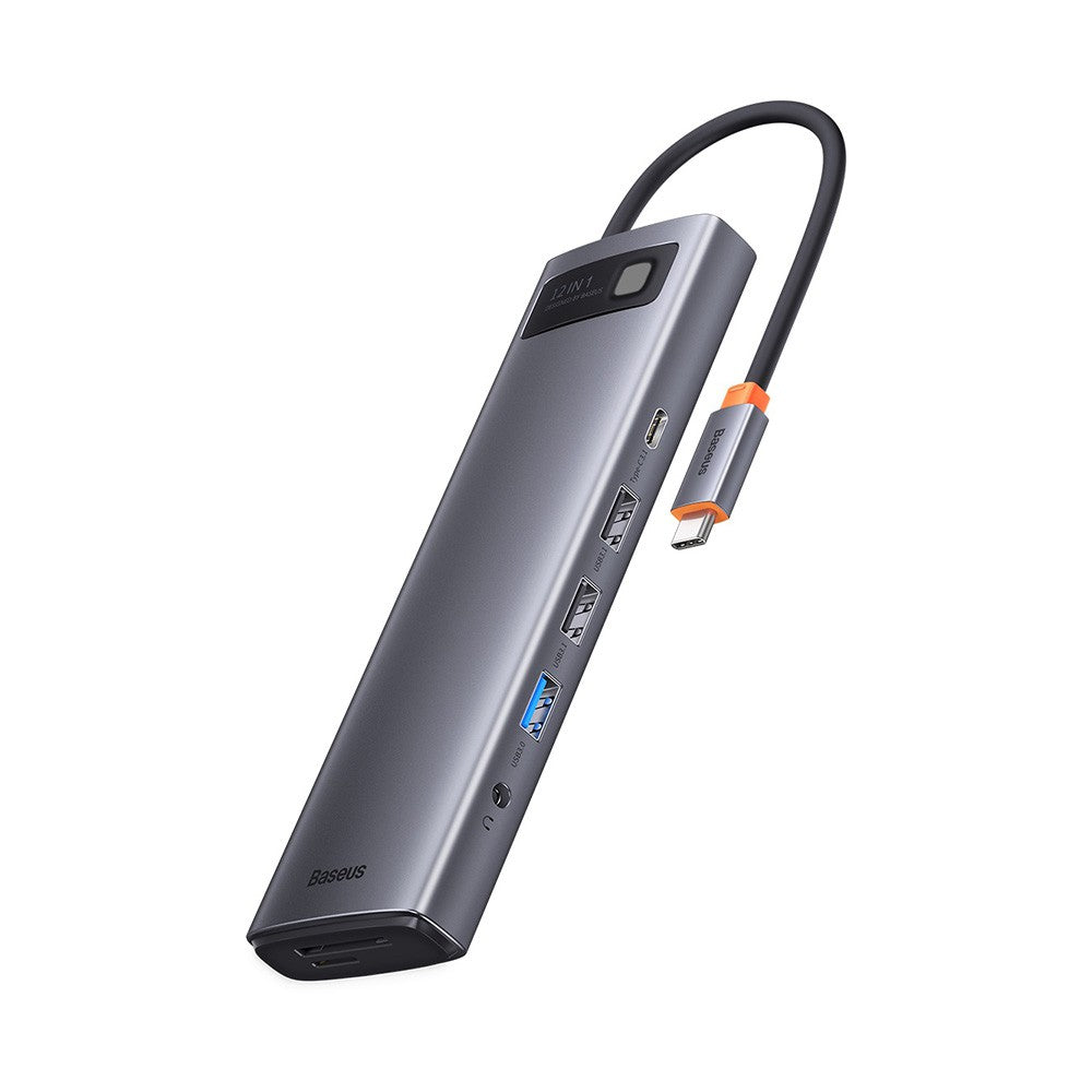 Baseus Metal Gleam Series 12-in-1 Multifunctional Type-C HUB Docking Station (Type-C to HDMI*1+USB3.1*2+USB3.0*2+Type-C3.1*1+PD*1+RJ45*1+SD/TF*1+DP*1+3.5mm*1)-Gray