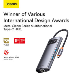 Baseus Metal Gleam Series 4-in-1 Multifunctional Type-C HUB Docking Station (Type-C to USB3.0*3+RJ45*1)-Gray