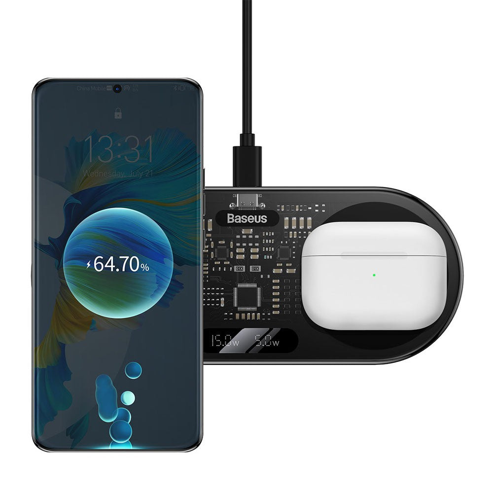 Baseus Digital LED Display Dual Wireless Charger With Digital Display 20W-Black