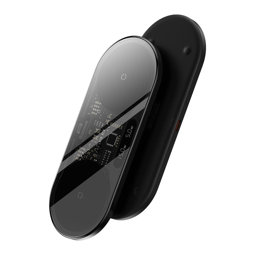 Baseus Digital LED Display Dual Wireless Charger With Digital Display 20W-Black