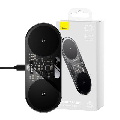 Baseus Digital LED Display Dual Wireless Charger With Digital Display 20W-Black